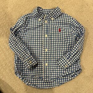 Ralph Lauren Blue Gingham Check Plaid Button Down Oxford Shirt | 24 months